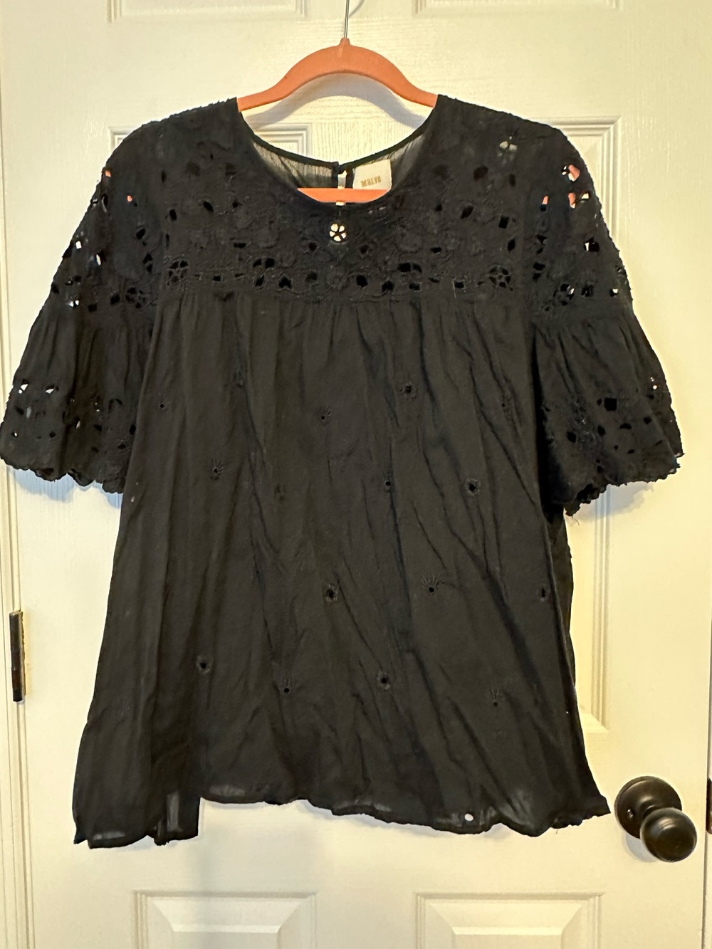 Maeve Eyelet Lace Yoke Black Women's Top